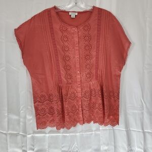 Sundance Size Medium Women's Coral Lace Trim Top